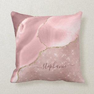 Errötendes Rosa Achat-Funkel-Glamour-Monogramm Kissen