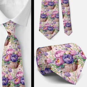 Errötendes Rosa Blau Lila Violette Blumen Floral Krawatte