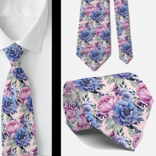Errötendes Rosa Blau Lila Violette Blumen Floral Krawatte