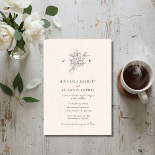 Errötendes Rosa Botanisches Monogramm Hochzeitsein Einladung