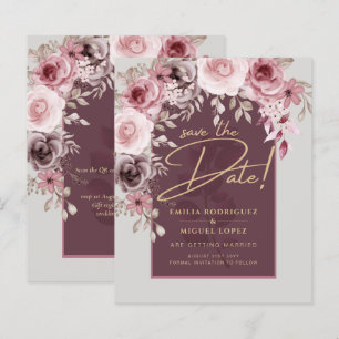 Errötendes Rosa Dunkelrot Florales Hochzeits SAVE