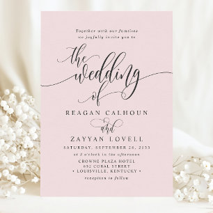 Errötendes Rosa Einfache Moderne Schrift Hochzeit Einladung