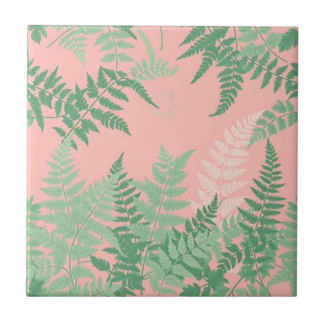Errötendes Rosa Farnblatt Botanisches Sage Grün Mo Fliese (Vorderseite)