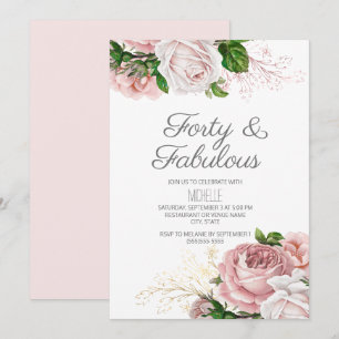 Errötendes Rosa Floral 40 und Fantastischer Geburt Einladung