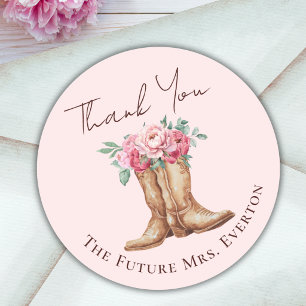 Errötendes Rosa Florales Cowgirl-Bridal-Shower-Dan Runder Aufkleber