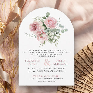 Errötendes Rosa Florales Eukalyptus QR-Code Foto H Einladung