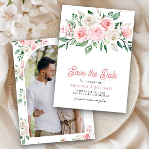 Errötendes Rosa Florales Foto Hochzeit Save The Date