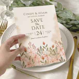 Errötendes Rosa Florales Wasserfarben-Hochzeit Save The Date
