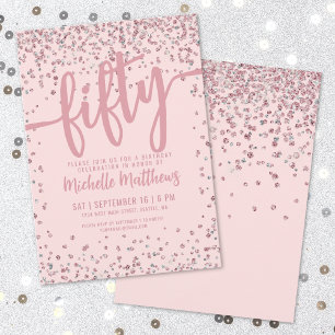Errötendes Rosa Glitter 50. Geburtstag Einladung