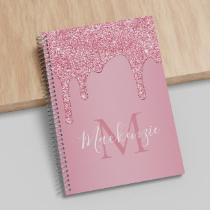 Errötendes Rosa Glitter Tropfen Monogramm Notizbuch