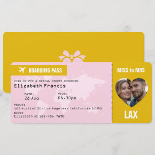 Errötendes Rosa & Gold Flugticket Junggesellinnena Einladung
