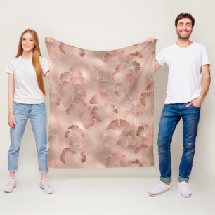 Errötendes Rosa Gold Ginkgo Blätter Elegant Botani Fleecedecke