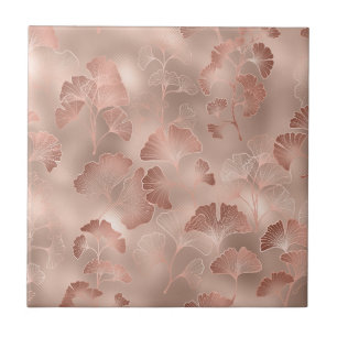 Errötendes Rosa Gold Ginkgo Blätter Elegant Botani Fliese