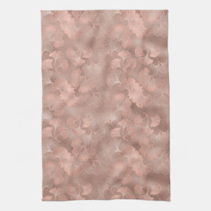Errötendes Rosa Gold Ginkgo Blätter Elegant Botani Geschirrtuch