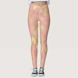 Errötendes Rosa Gold Ginkgo Blätter Elegant Botani Leggings