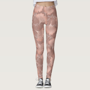 Errötendes Rosa Gold Ginkgo Blätter Elegant Botani Leggings