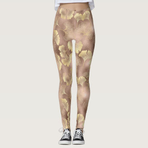 Errötendes Rosa Gold Ginkgo Blätter Elegant Botani Leggings