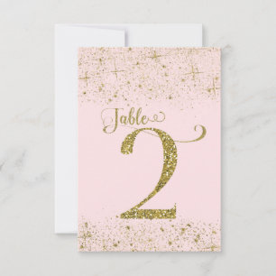 Errötendes Rosa Gold Glitter-Tischnummern Nummer 2 Einladung