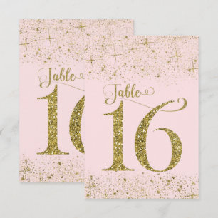 Errötendes Rosa Gold Glitter-Tischzahlen Nummer 16 Einladung