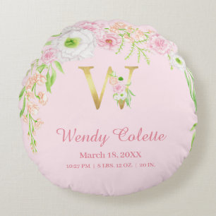 Errötendes Rosa Gold Monogramm "W" Baby Mädchen St Rundes Kissen