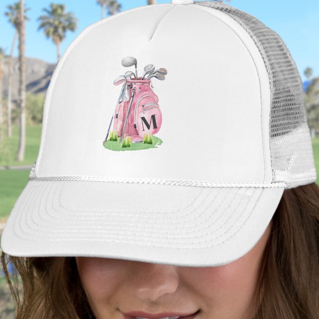 Errötendes Rosa Golf Anfangsmonogramm Truckerkappe (Blush Pink Golf Initial Monogram Trucker Hat)