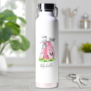 Errötendes Rosa Golf Monogramm Trinkflasche