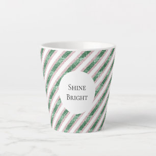 Errötendes Rosa Grün Glitzerndes Streifen Weihnach Milchtasse