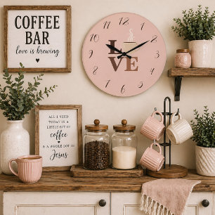 Errötendes Rosa Kaffee Liebe Romantisch Große Wanduhr