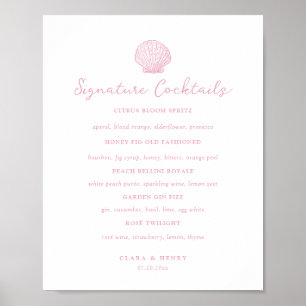 Errötendes Rosa Küstenhochzeits-Signature-Drinks-S Poster