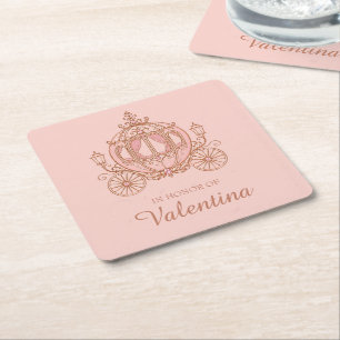 Errötendes Rosa Kutschen-Prinzessin Quinceañera Rechteckiger Pappuntersetzer