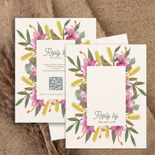 Errötendes Rosa-Lilien-QR-Code Botanische Florale RSVP Karte