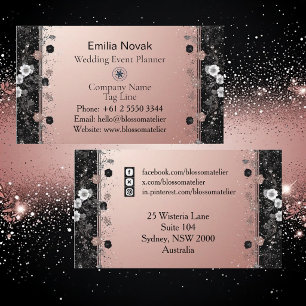 Errötendes Rosa Metallic Silber Glitter Floral Mod Visitenkarte
