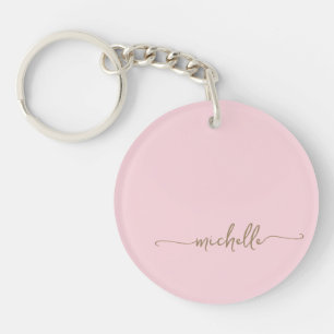 Errötendes Rosa Minimalistischer Gold-Monogramm-Na Schlüsselanhänger