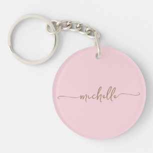 Errötendes Rosa Minimalistisches Gold Monogramm Na Schlüsselanhänger
