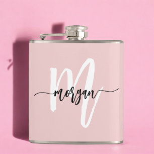 Errötendes Rosa Monogramm Süße Mädchen-Schriftzug Flachmann