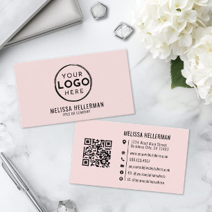 Errötendes Rosa Professionelles Logo QR-Code Visitenkarte