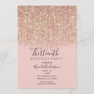 Errötendes Rosa & Roségold Glitter Geburtstagsfeie Einladung