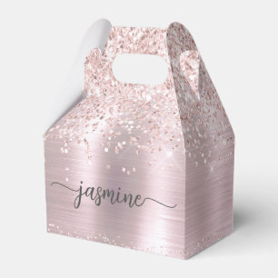 Errötendes Rosa Roségold Glitter Metall Monogramm Geschenkschachtel