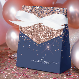 Errötendes Rosa Roségold Marineblau Glitzer Monogr Geschenkschachtel