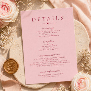 Errötendes Rosa Rot Typography Hochzeitsdetails Ka Mitteilungskarte