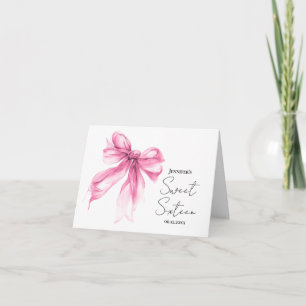 Errötendes Rosa-Schleife-Coquette-Skript Sweet 16 Dankeskarte
