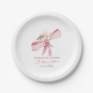 Errötendes Rosa-Schleife Florale Babyparty  Pappteller