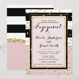 Errötendes Rosa Schwarz Weiß Gold Glam Verlobungsf Einladung