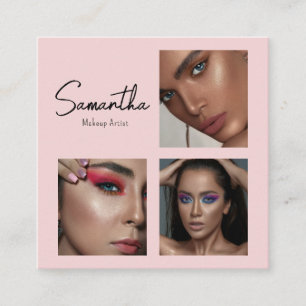 Errötendes Rosa Schwarze Schrift Foto Make-up Visi Quadratische Visitenkarte