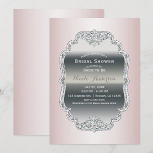 Errötendes Rosa & Silber Diamant Glamour Vintage L Einladung