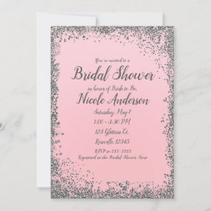 Errötendes Rosa Silber Glitter Moderne Hochzeitsdu Einladung