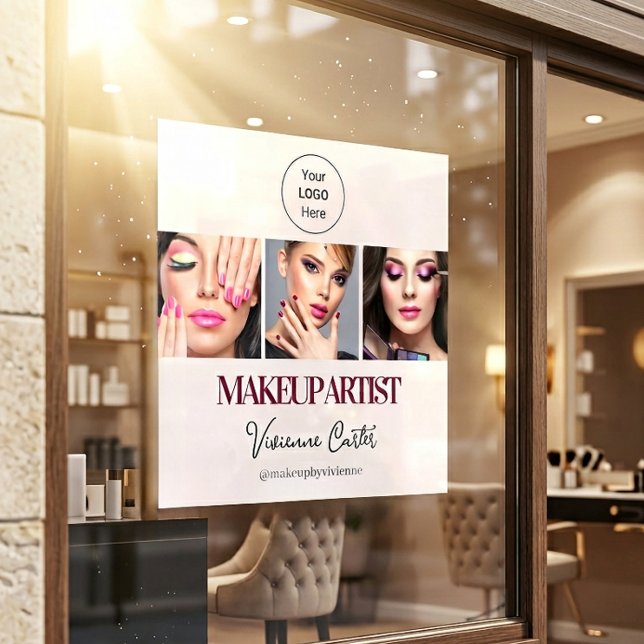 Errötendes Rosa Skript-Logo Foto-Make-up-Studio Fensteraufkleber (Blush Pink Script Logo Photo Makeup Studio Window Cling)