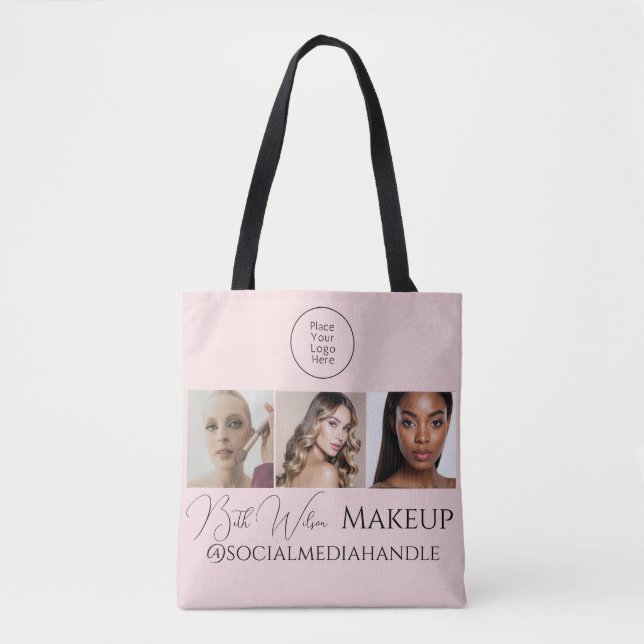Errötendes Rosa Skript-Logo-Foto-Makeup-Studio-Tas Tasche (Vorderseite)