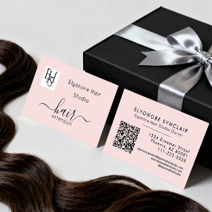 Errötendes Rosa Skript Logo QR Code Haarverlängeru Visitenkarte