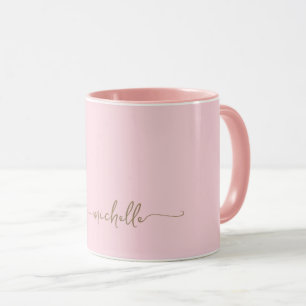 Errötendes Rosa Stilvoller Goldener Monogramm Unte Tasse